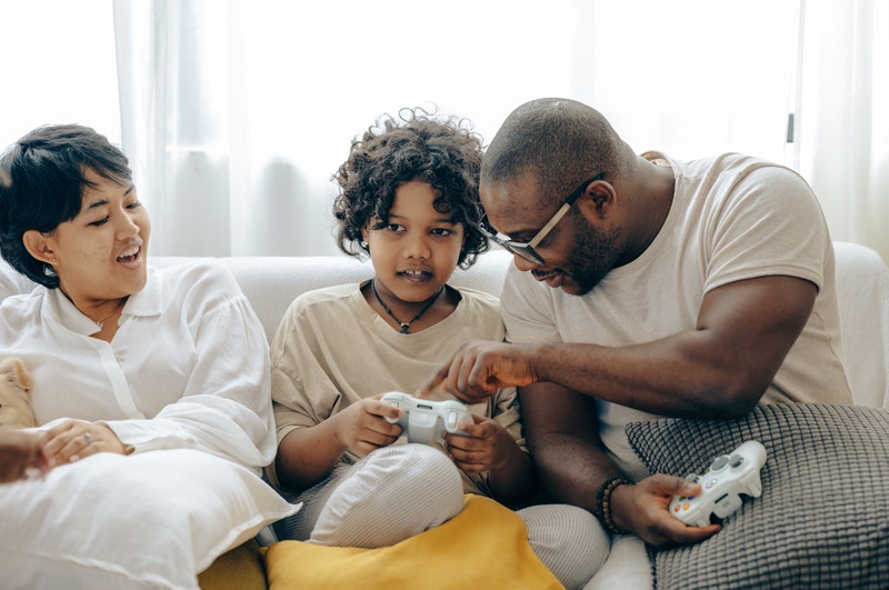 family playing games together