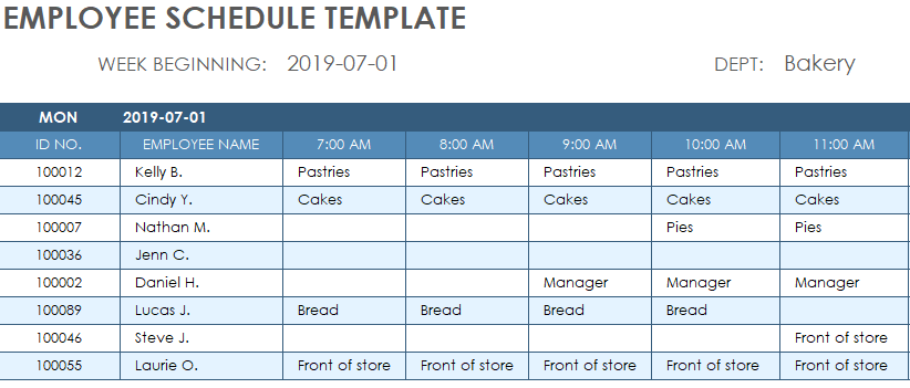 employee schedule template