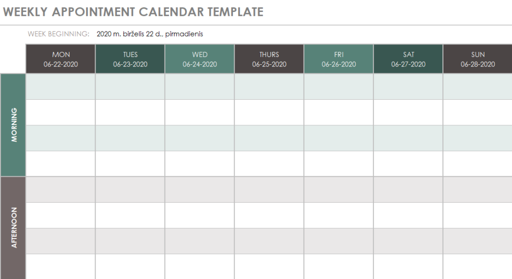 weekly appointment calendar for time management