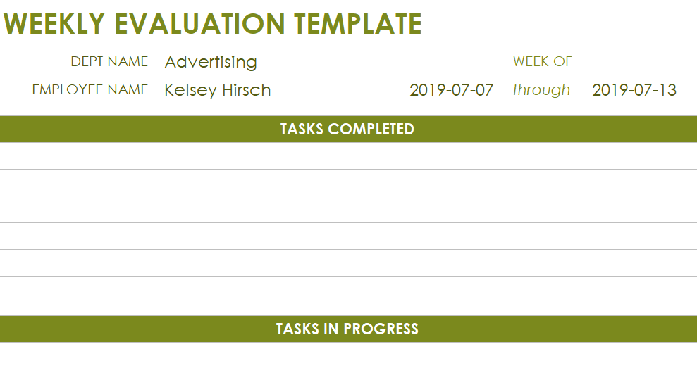 weekly evaluation template for time management